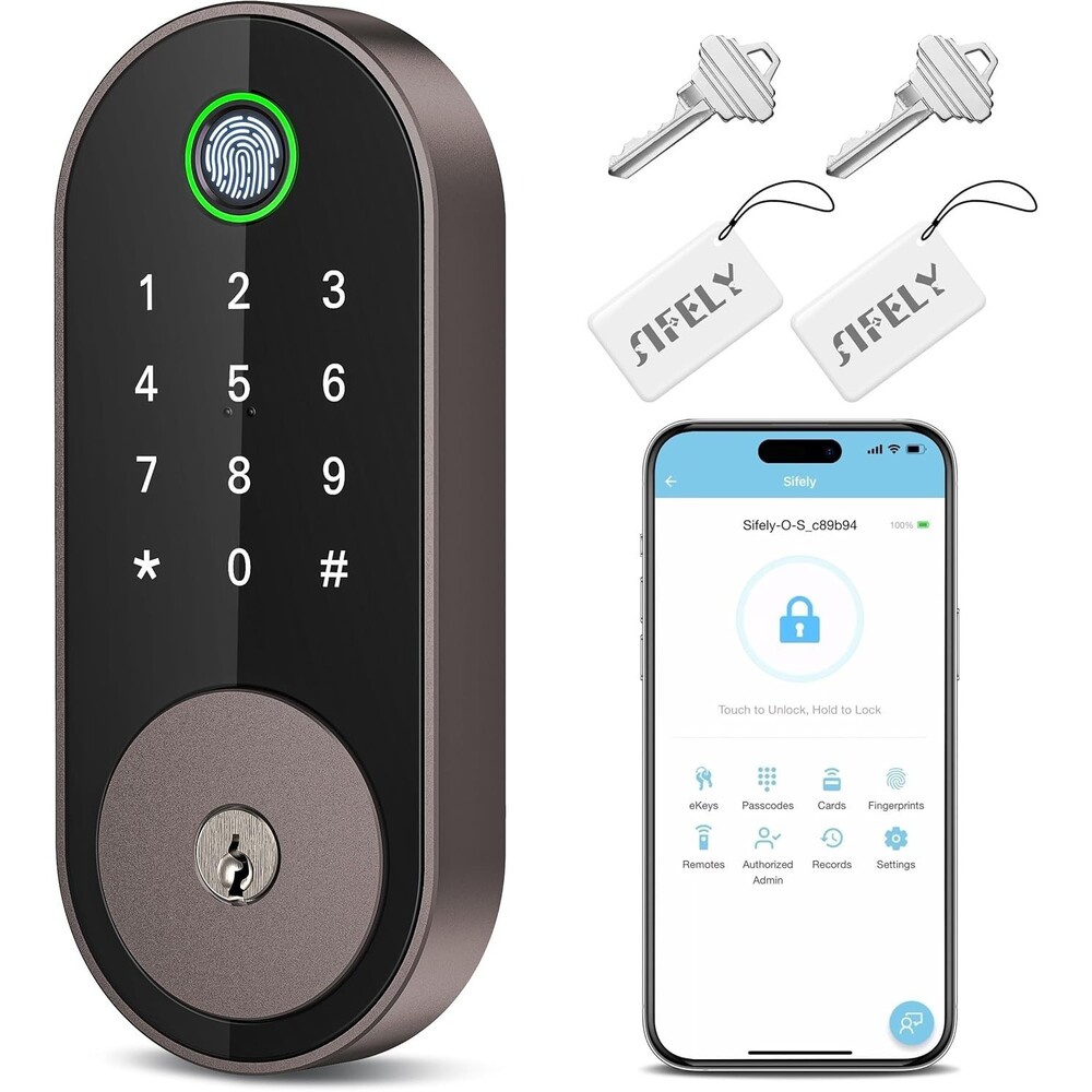 Keyless Entry Fingerprint Deadbolt Smart Lock Digital Front Door Keypad (Bronze)